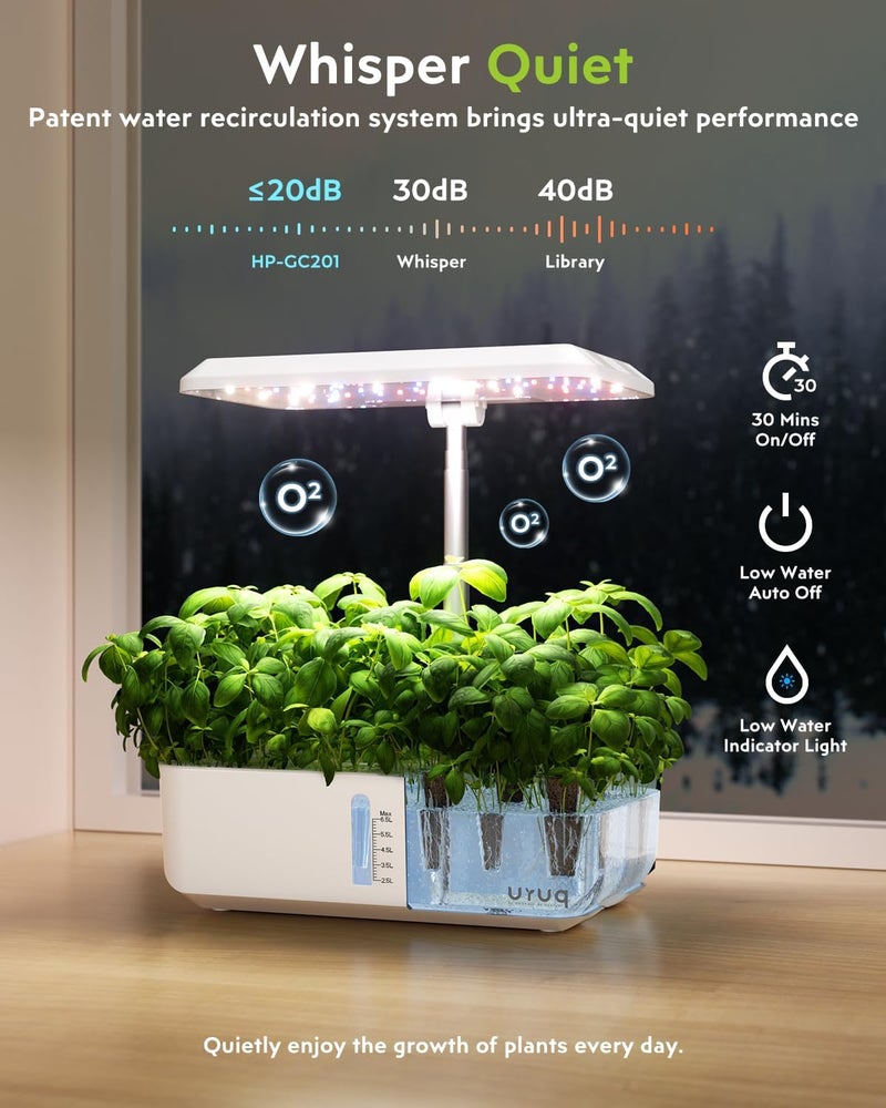 URUQ Hydroponics Growing System Garden: 12 Pods Indoor Gardening System with Custom Time Grow Light Height Adjustable Quiet Plants Germination Kit - Gardening Gifts White - Image 4